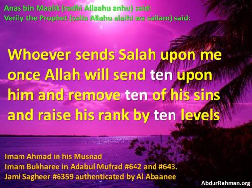 Darood-ten blessings-ten sins forgiven-ten levels raised Allaah bless him 10 times, 10 sins forgiven, raise rank by 10 levels